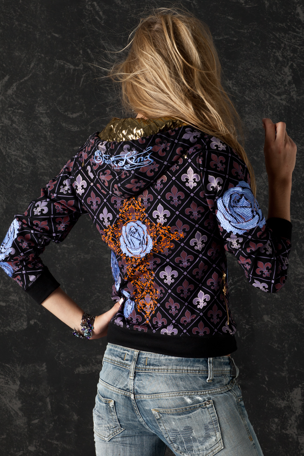 Hoodie CK Blue Roses, back view